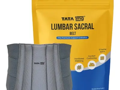 TATA 1MG Lumbar Sacral Belt for Relief from Back Pain and Muscle Spasms | With 5 Flexible Splints for Optimal Lower Back and Waist Support | For Men and Women | Universal Size | Pa