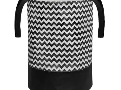 PrettyKrafts 45L Non Woven Wave Printed Round Foldable Large Laundry Bag/Basket With Handle, Freestanding Cloth Storage Organizer for Bedroom, Bathroom (36x36x45cm, Black & White,